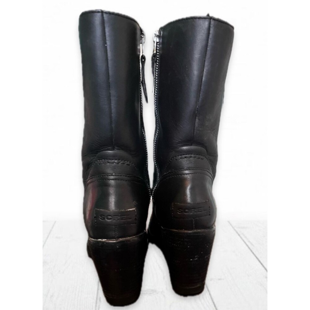 Sorel After Hours Mid Calf Waterproof Black Leather Wedge Boots Sz 7.5 - Picture 3 of 6